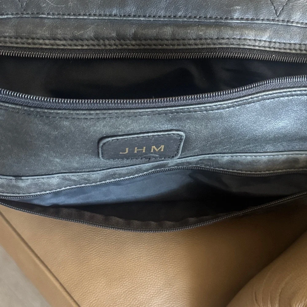 Tumi Black Leather Duffel Bag with Monogrammed JHM